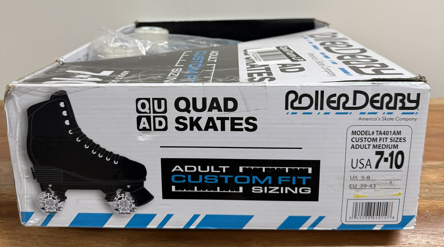 Roller Derby Youth Adult Custom Fit Quad Roller Skates - Black 7-10: Adjustable Size, Padded Boot Shaft
