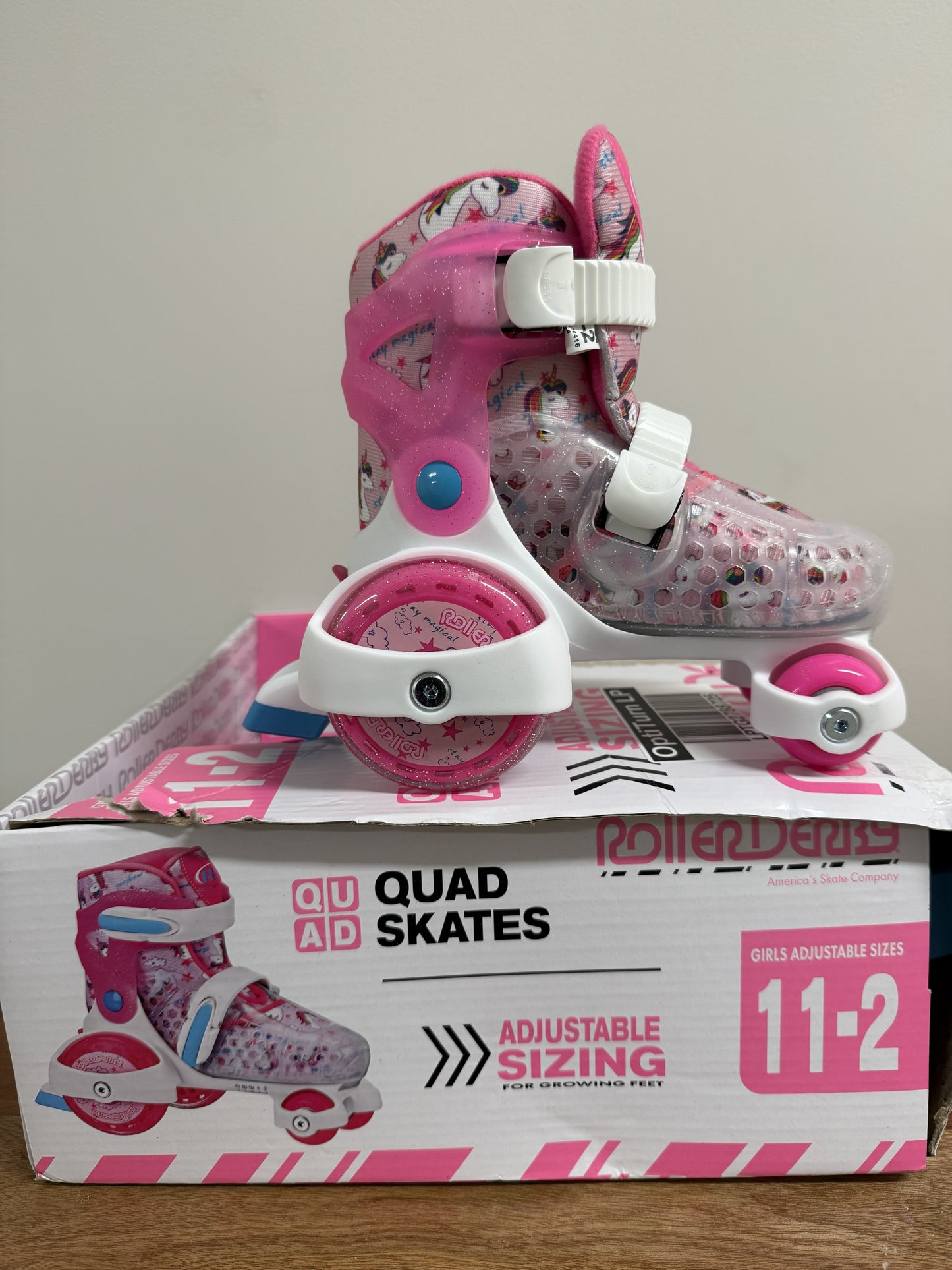 Roller Derby Sport Kids' Roller Skate - Unicorn Pink/White M: Adjustable Size, Padded Collar