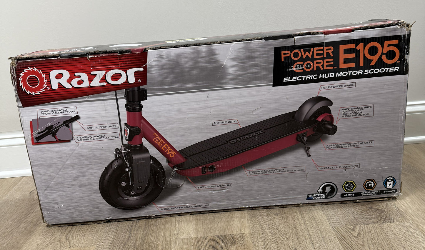 Razor E195 Electric Scooter - Red: Steel Frame, 12.2 mph, 154 lb Capacity