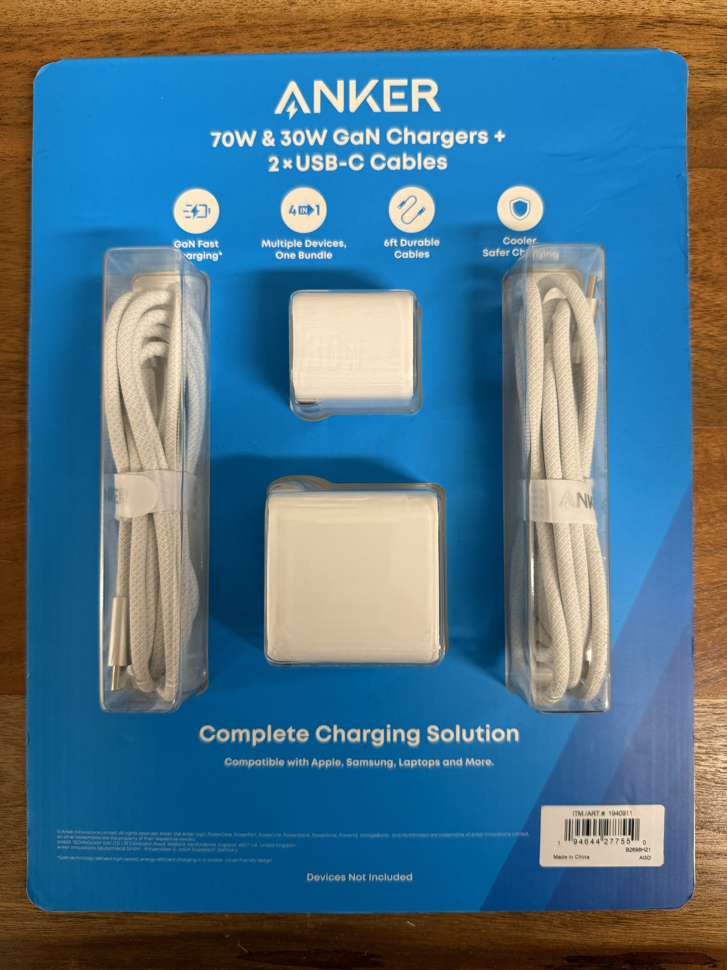 ANKER 70W & 30W GaN Chargers + 2 USB-C Cables
