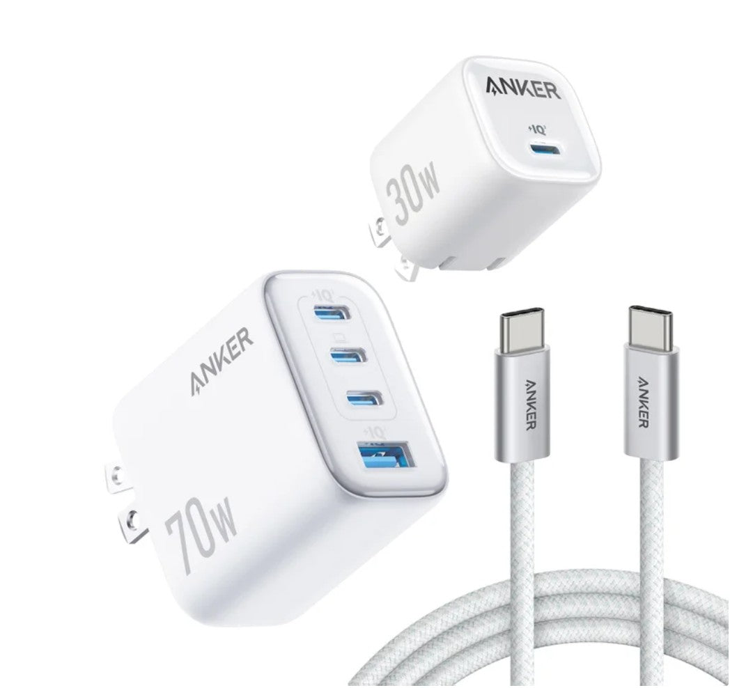ANKER 70W & 30W GaN Chargers + 2 USB-C Cables